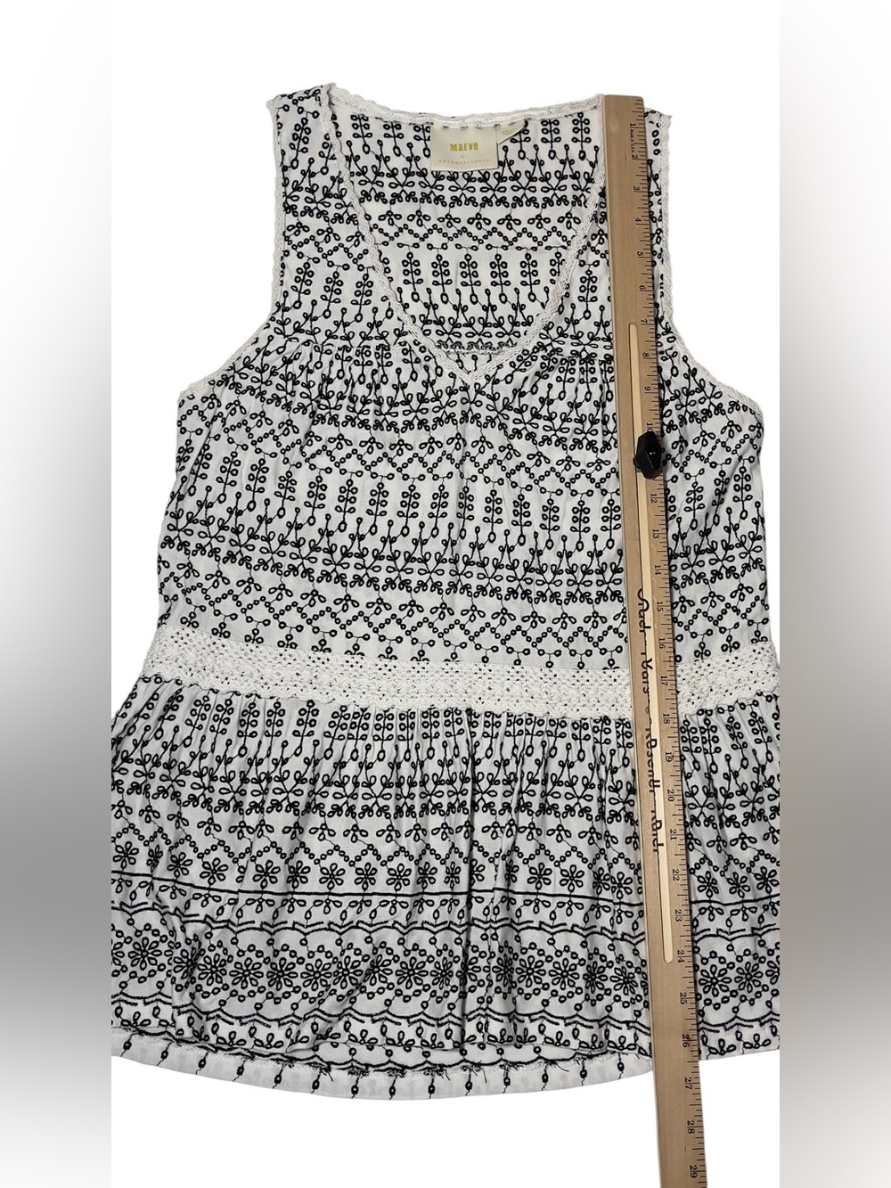 Maeve by Anthropologie Black White Embroidered Eyelet Peplum Tank Top S - Picture 6 of 9